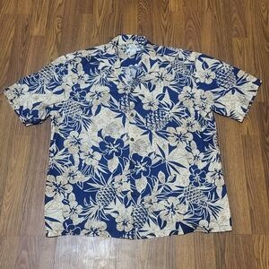 Vintage Two Palms Hawaiian Shirt Pineapple Print Button Down Size Xl C12